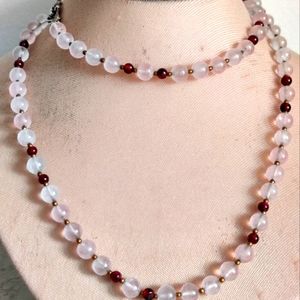 Vintage Genuine Rose Quartz Necklace with Garnet